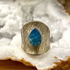 Neon Blue Apatite Sterling Silver Ring 925 Size 7